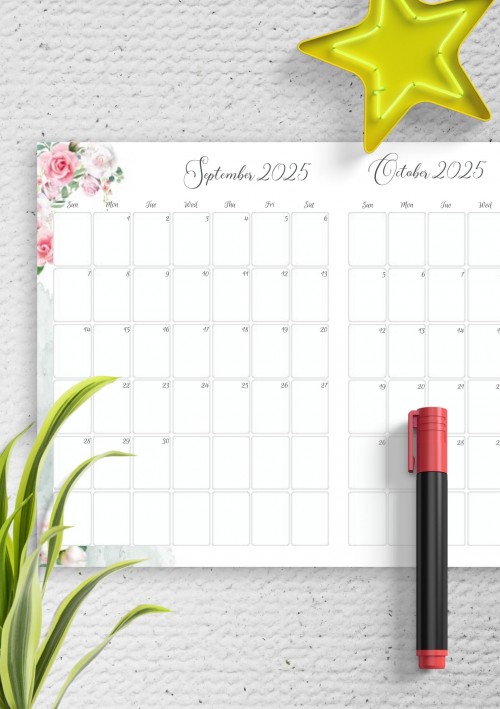 Floral Two Months September 2025 Calendar