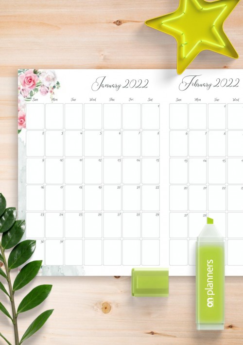 Floral Two Months January 2022 Calendar