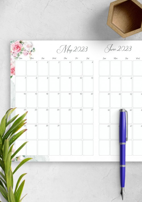 Floral Two Months May 2023 Calendar