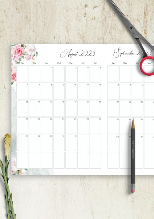 Floral Two Months August 2023 Calendar