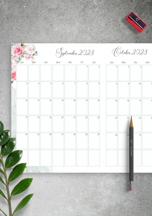 Floral Two Months September 2023 Calendar