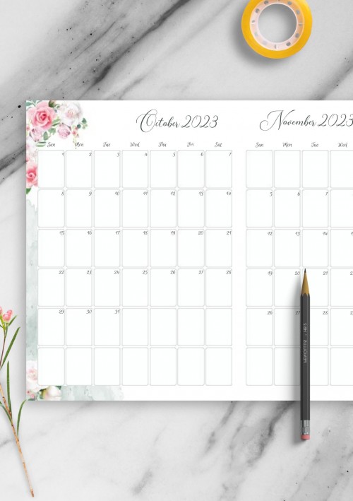 Floral Two Months October 2023 Calendar