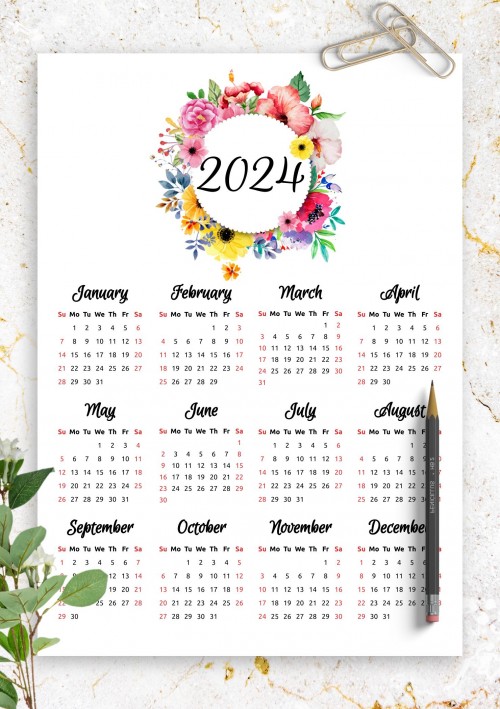 Floral 2024 calendar