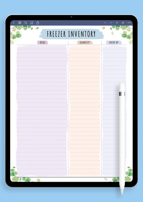 GoodNotes Freezer Inventory - Floral Style Template