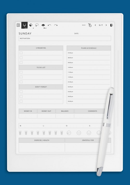 Supernote A6X Full Daily Undated Template with Custom Schedule