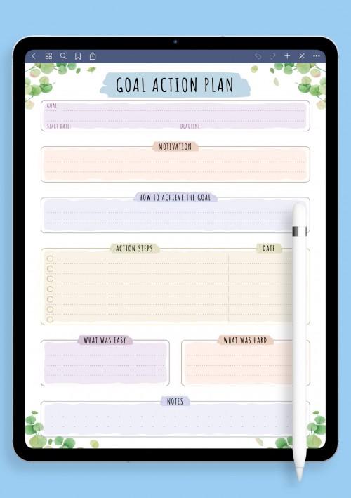 Goal Action Plan - Floral Style Template for iPad