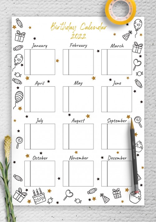 2022 Gold and Black Birthday Calendar
