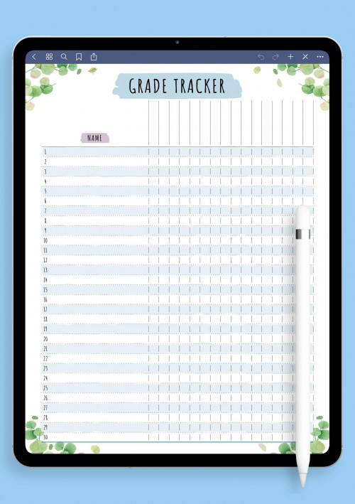 Gradebook Template for iPad- Floral Style 