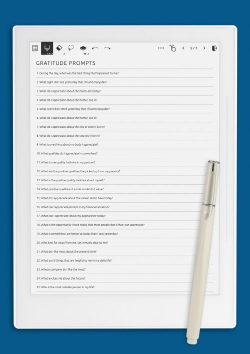 Supernote A5X Gratitude Journal Prompts Template