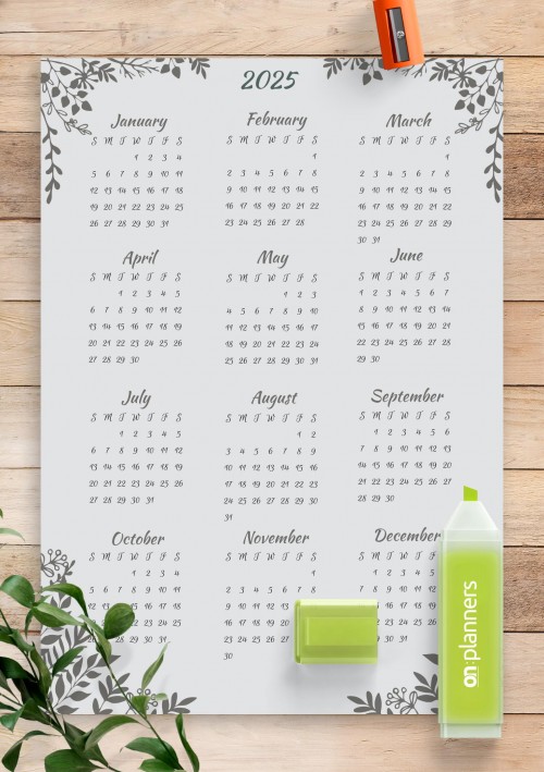 Gray Botanical 2025 Calendar