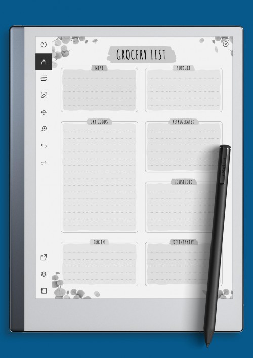 reMarkable Grocery List Template - Floral Style