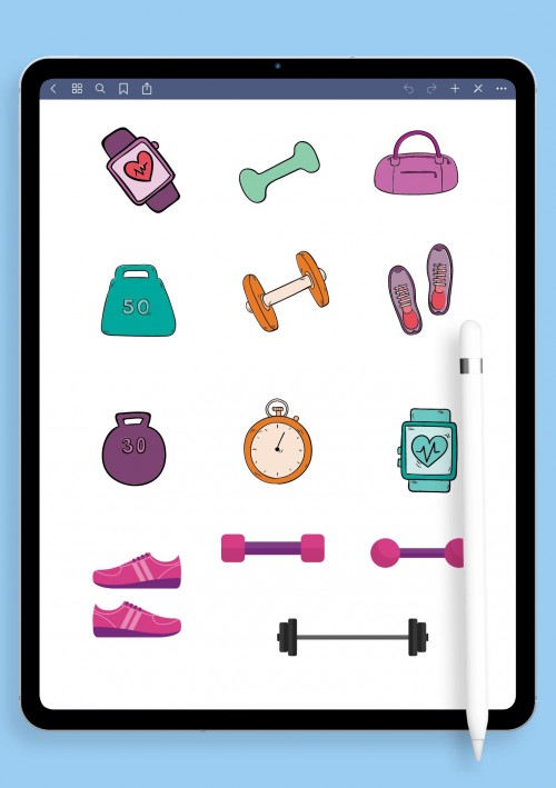 Gym Fitness Stickers for iPad / Android: GoodNotes, Notability, Samsung Notes