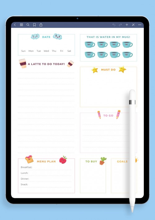 Happy Cute Daily Planner Template for iPad