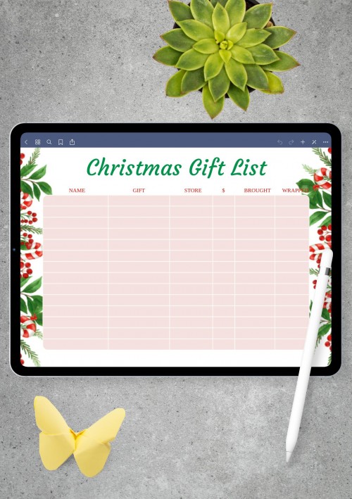Classic Horizontal Christmas Gift List for GoodNotes
