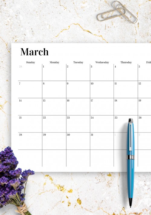Horizontal March Calendar