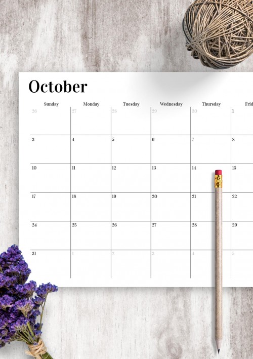 Horizontal October Calendar