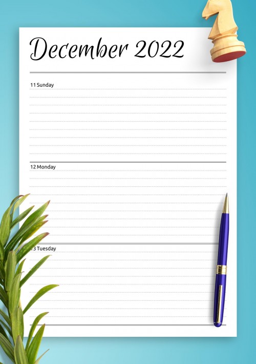 Horizontal weekly planner December 2022