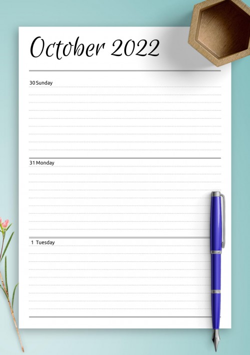 Horizontal weekly planner October 2022