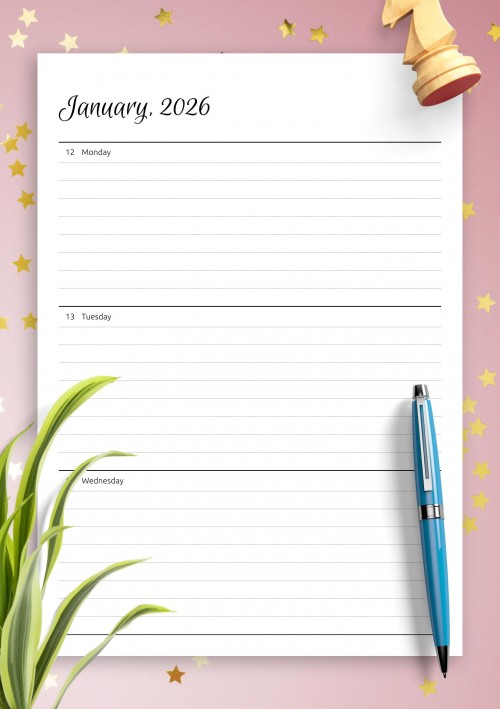 January 2026 Horizontal weekly planner
