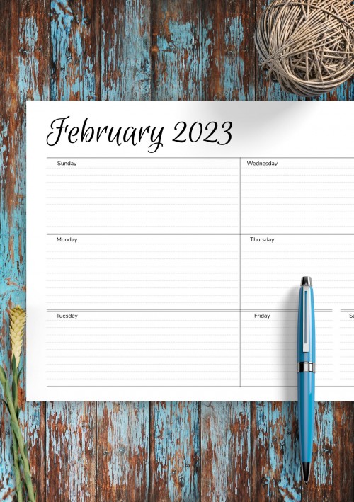 February 2023 Horizontal Weekly Schedule Template