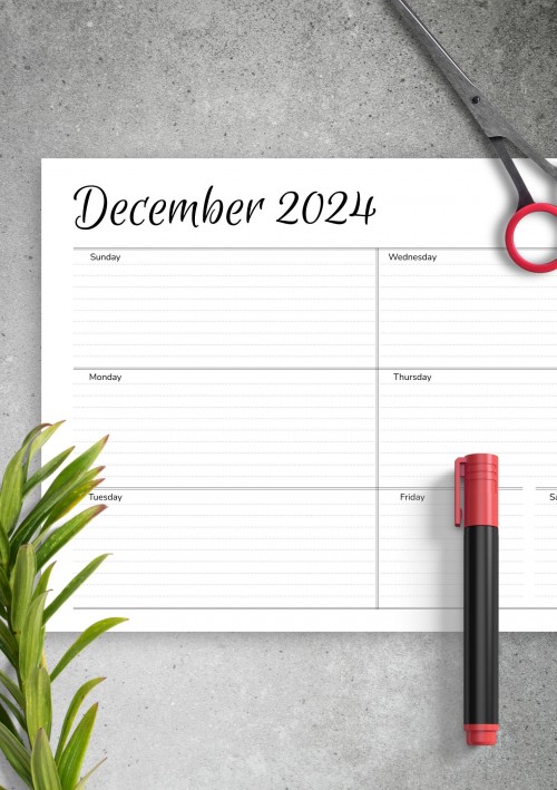 December 2024 Horizontal Weekly Schedule Template