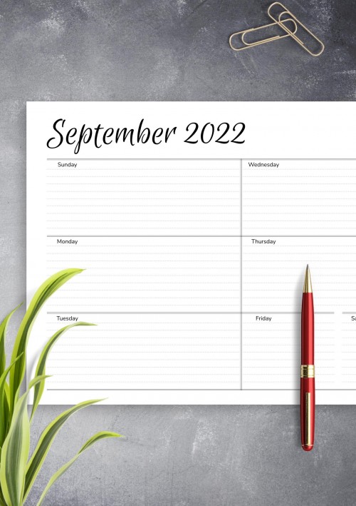 September 2022 Horizontal Weekly Schedule Template