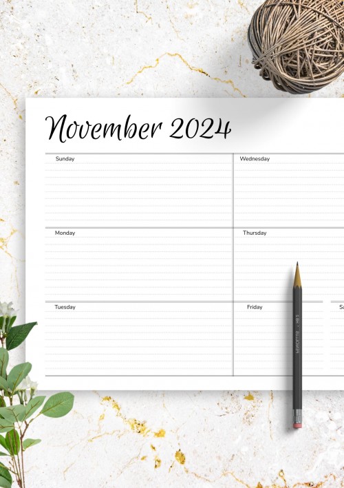 November 2024 Horizontal Weekly Schedule Template