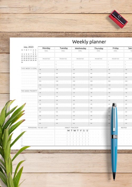 June 2023 Horizontal Weekly Timetable Planner Template