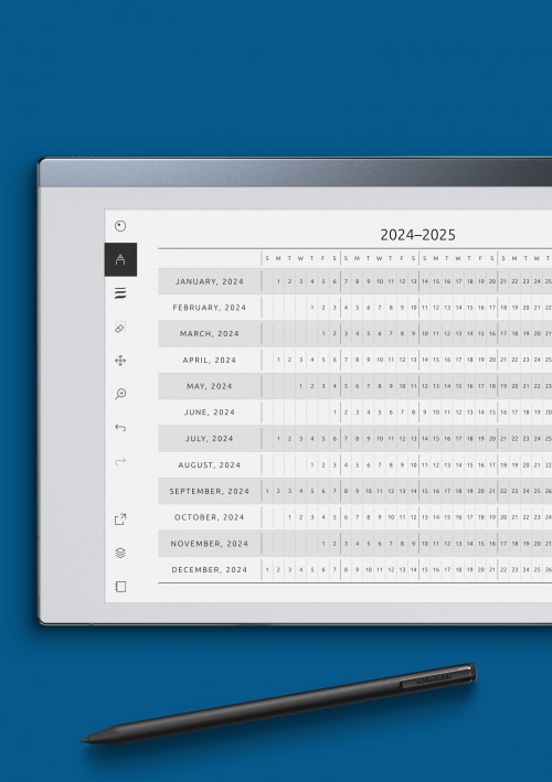 reMarkable Horizontal Yearly Calendar Template