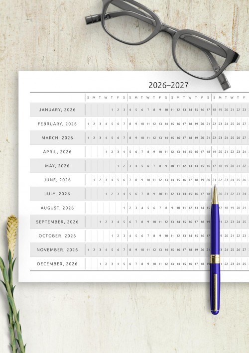 Horizontal 2026 Calendar Template