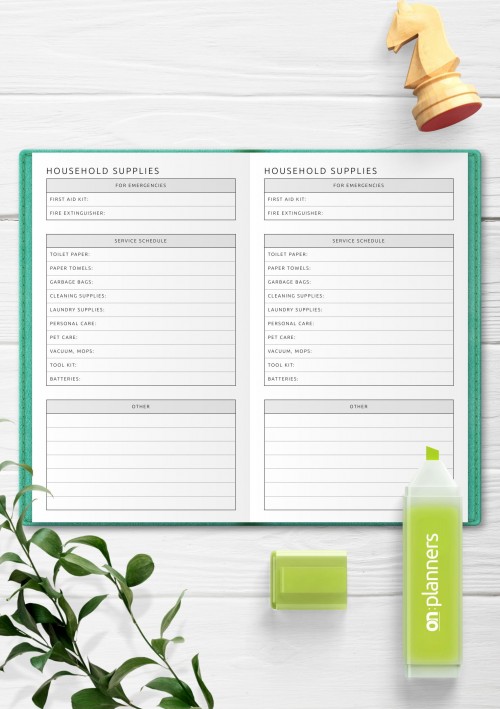 Travelers Notebook - Household Supplies Template