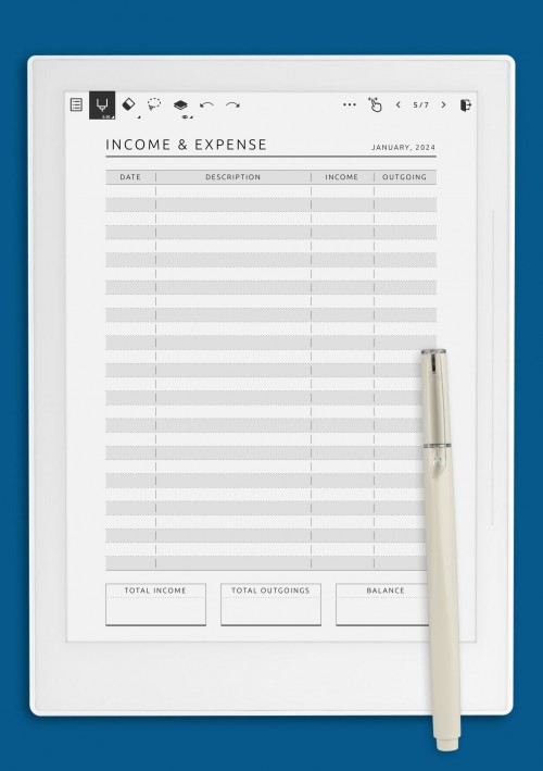 Income &amp; Expense Tracker - Original Style template for Supernote