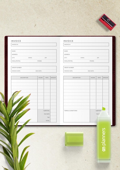 Invoice Template for Travelers Notebook