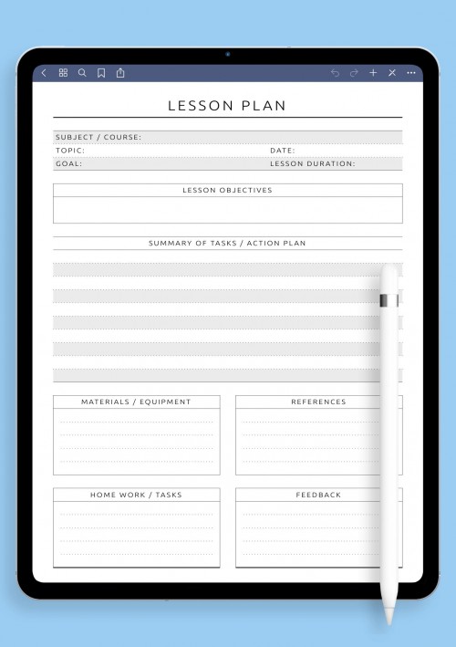 Lesson Plan - Original Style Template for iPad