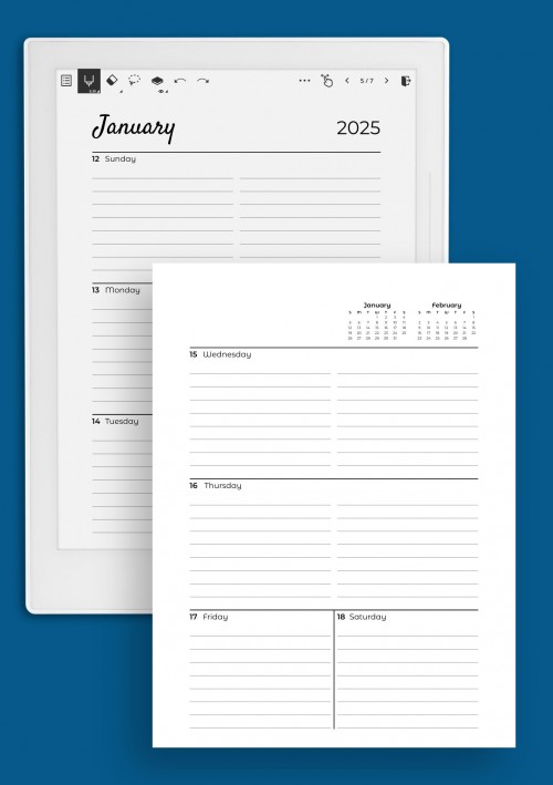 Lined Weekly Planner Template with Calendar for Supernote