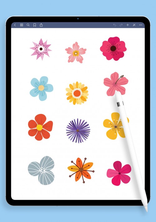 Lovely Hand Drawn Flowers Stickes for iPad