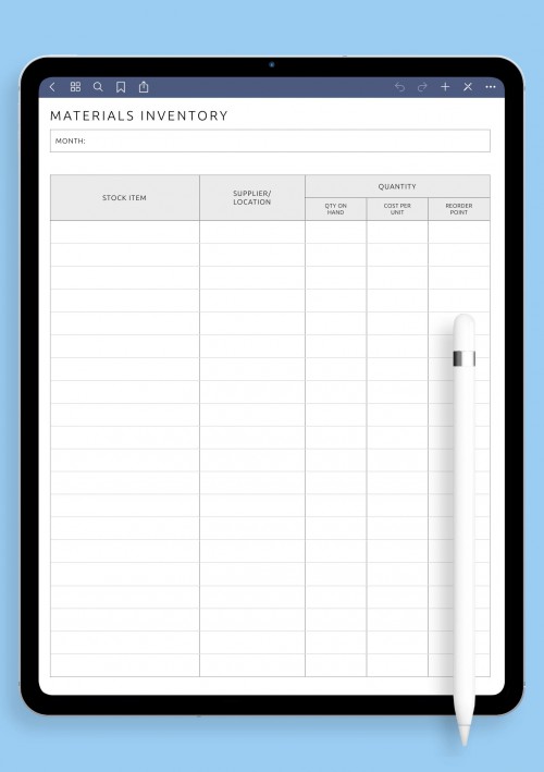 Materials Inventory Template for iPad