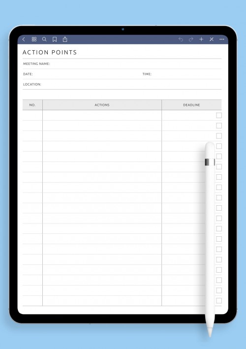 iPad Pro Meeting Action Points Template