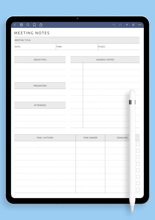 GoodNotes Meeting Agenda and Notes Template 