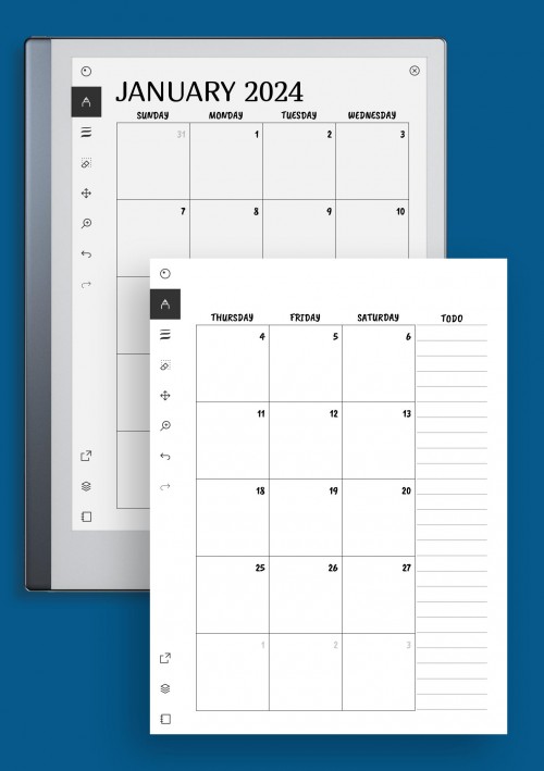 reMarkable Minimal Monthly Calendar Template