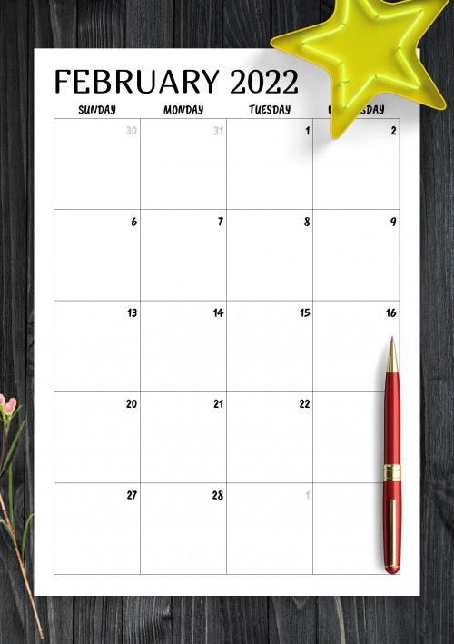 Minimal February 2022 Calendar