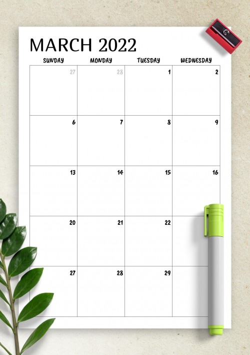 Minimal March 2022 y Calendar