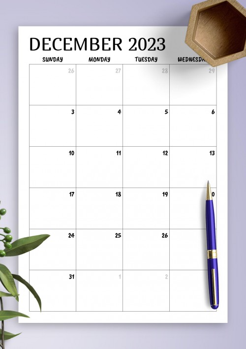 Minimal December 2023 Calendar