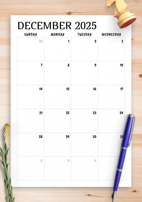 Minimal December 2025 Calendar