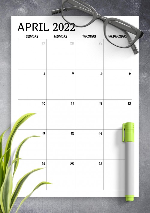 Minimal April 2022 Calendar