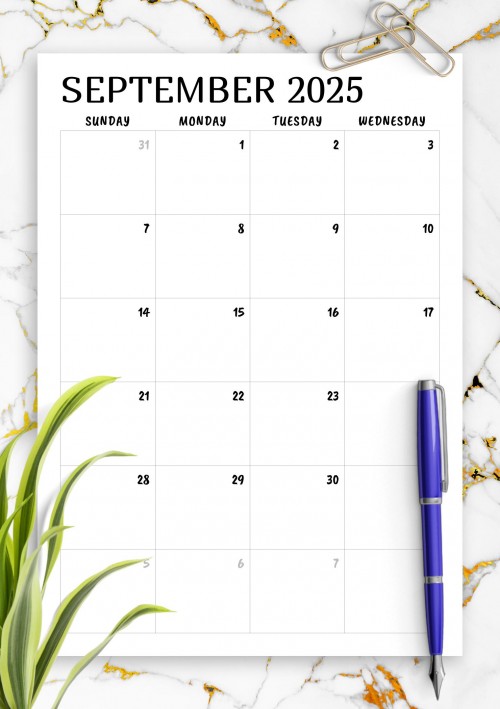 Minimal September 2025 Calendar