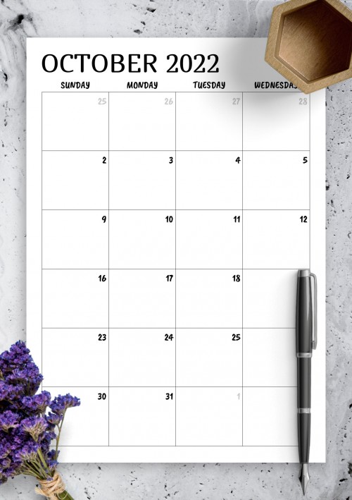 Minimal October 2022 Calendar