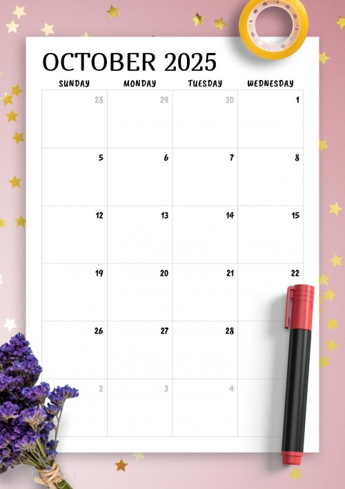Minimal October 2025 Calendar