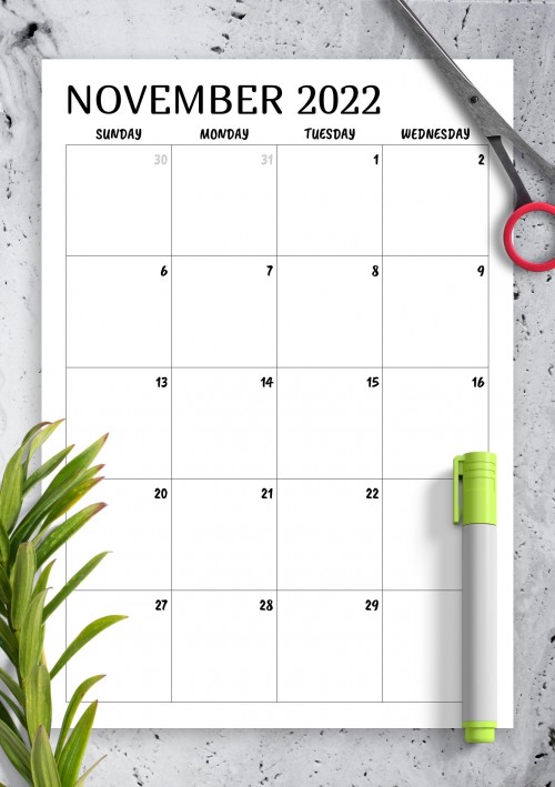 Minimal November 2022 Calendar