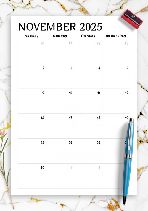 Minimal November 2025 Calendar